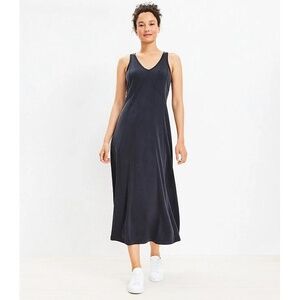 Lou & Grey Womens Dark Gray Seamed Sandwashed V-Neck‎ Midi Dress Size Medium